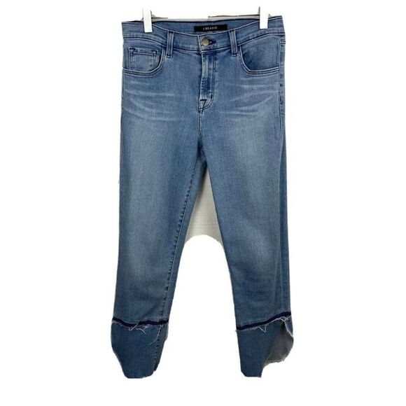 J Brand Ruby Cigarette Jeans 25 Womens Patriot Blue Crop Raw Split Hem Denim - Picture 1 of 7